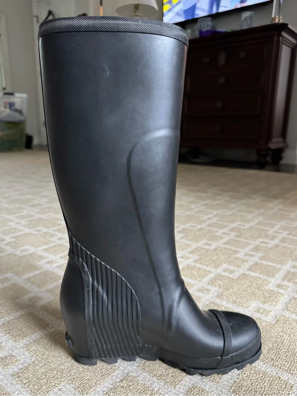 Sorel Joan Rain Wedge Tall Waterproof Rubber Boots Black Size 10